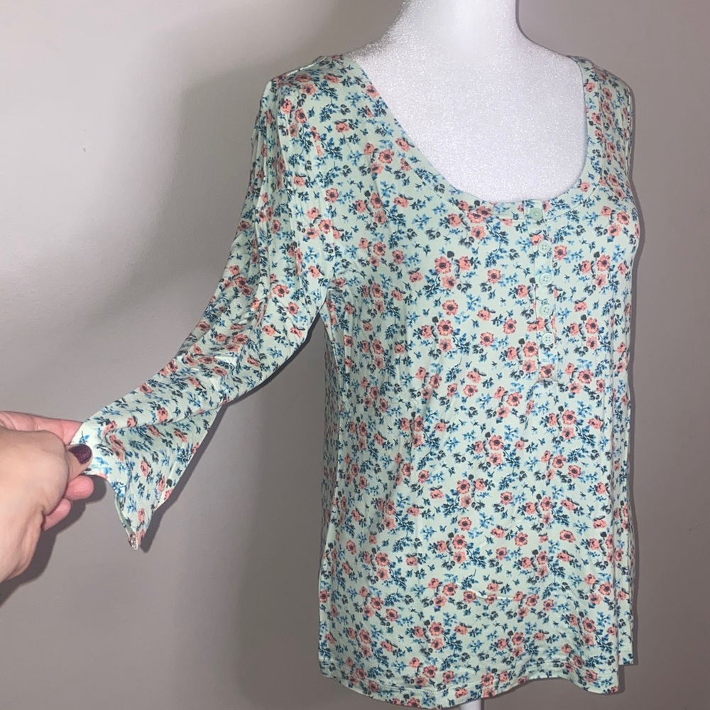 Loft Sleep Floral Henley Three-Quarter Sleeve Top - Picture 4 of 12